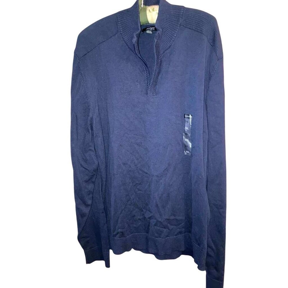 NWT Alfani Mens Regular Fit Navy Blue 1/4 Zip Mock Neck Sweater XXL Cotton